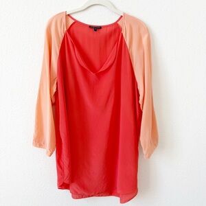 Eileen Fisher 100% Silk Colorblock Tunic Top Size Large FLAWED Colorful Luxury